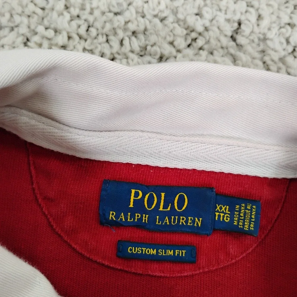 Polo Ralph Lauren Shirt Mens 2XL XXL Red Rugby Big Pony Logo Custom Slim Fit A2*